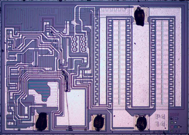 Die photograph of a 7805 voltage regulator.