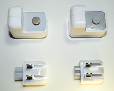 Real (left) and counterfeit (right) iPad chargers
