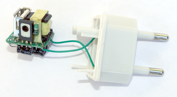 Internals of a USB phone charger