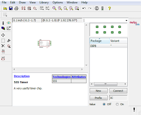 Creating a new IC device in CadSoft Eagle. The Symbol and Package have been added to the Device.