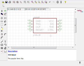 Creating a custom Symbol for an IC using Eagle CAD. The pins have been labeled.