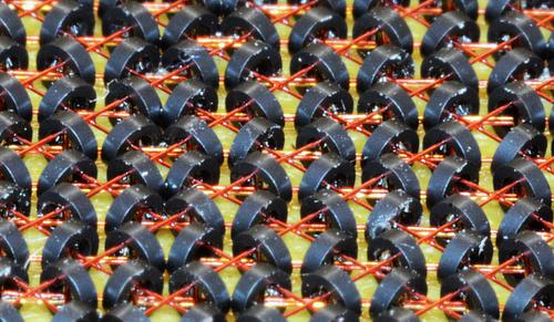 Closeup of a core memory (not AGC). Photo by Jud McCranie (CC BY-SA 4.0).