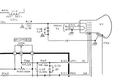 Detail of the schematic diagram for the Alto's monitor, showing the CRT.