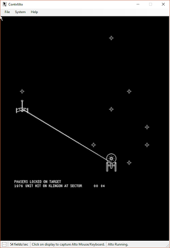 The Spacewar game on the (simulated) Xerox Alto lets you battle Klingons.