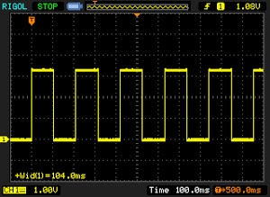LED output from the BeagleBone PRU demo, showing the 104ms oscillations.
