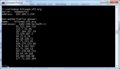 nslookup can be used to find Bitcoin peers.