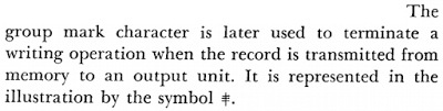 An explanation of the group mark character from an IBM 705 computer manual (1959).