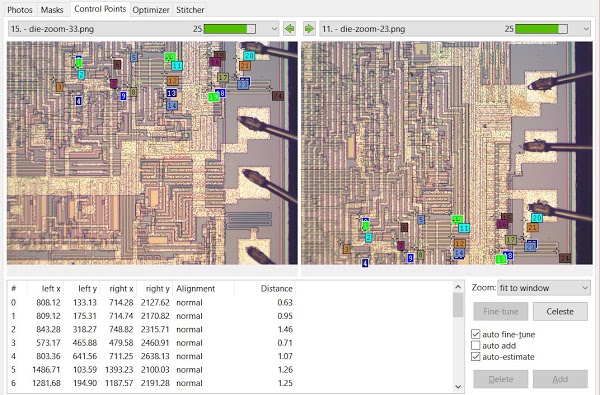 The control point editing screen in Hugin.