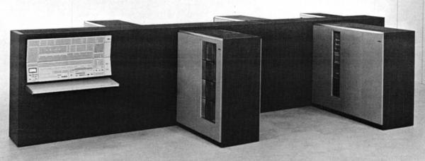 IBM System/360 Model 75. This version has 1 megabyte of storage in four 2365 Processor Storage units, four of the "fins" off the central spine. From Model 75 Functional Characteristics page 4.