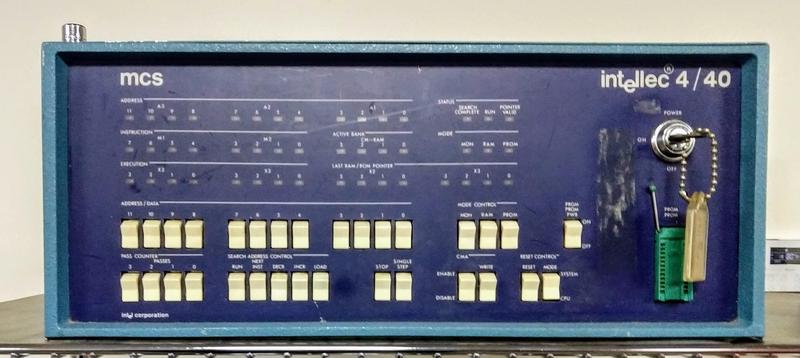 Intel Intellec 4/40 development system. An EPROM socket below the key allowed software to be burned into EPROM chips.