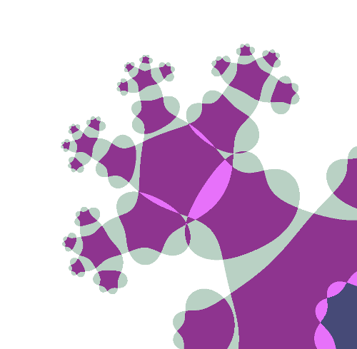 Multi-sheet z^2.5+c fractal at (-.90, 1.14): 5 iterations
