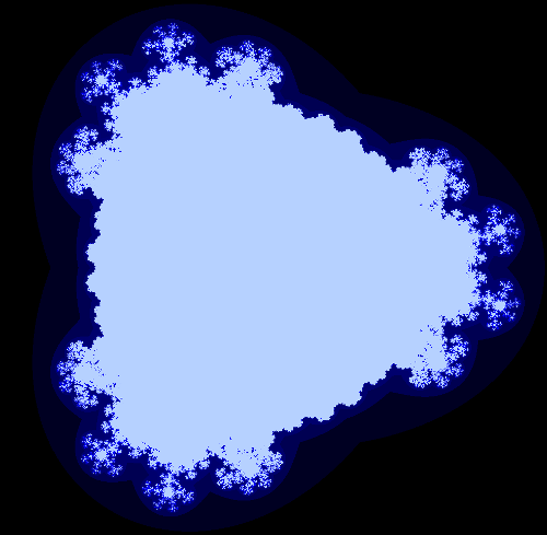 The multi-branch fractal for z^2.5+c, showing details of the exterior.