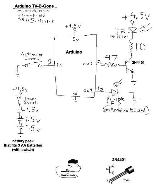 Arduino TV-B-Gone schematic