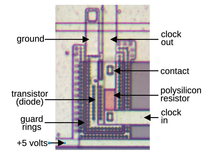 The polysilicon resistor and associated diode.