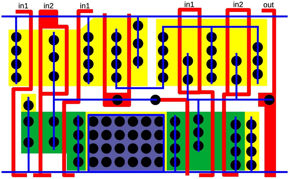 The structure of an XOR cell with large drive current.