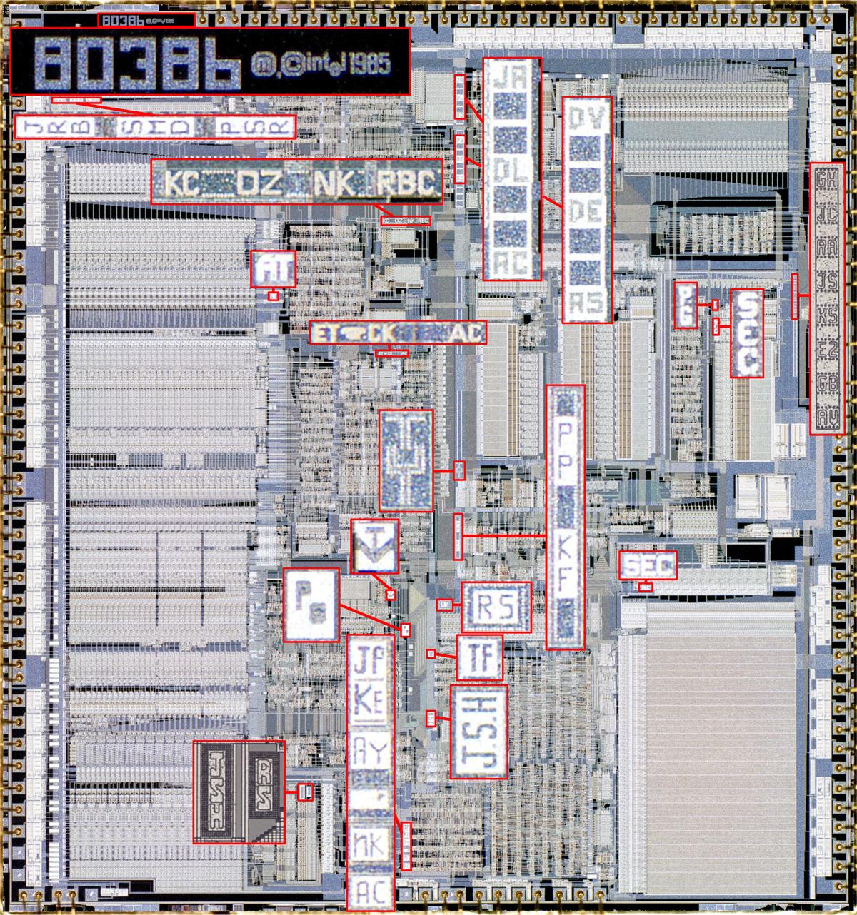 The 386 die with the initials magnified.