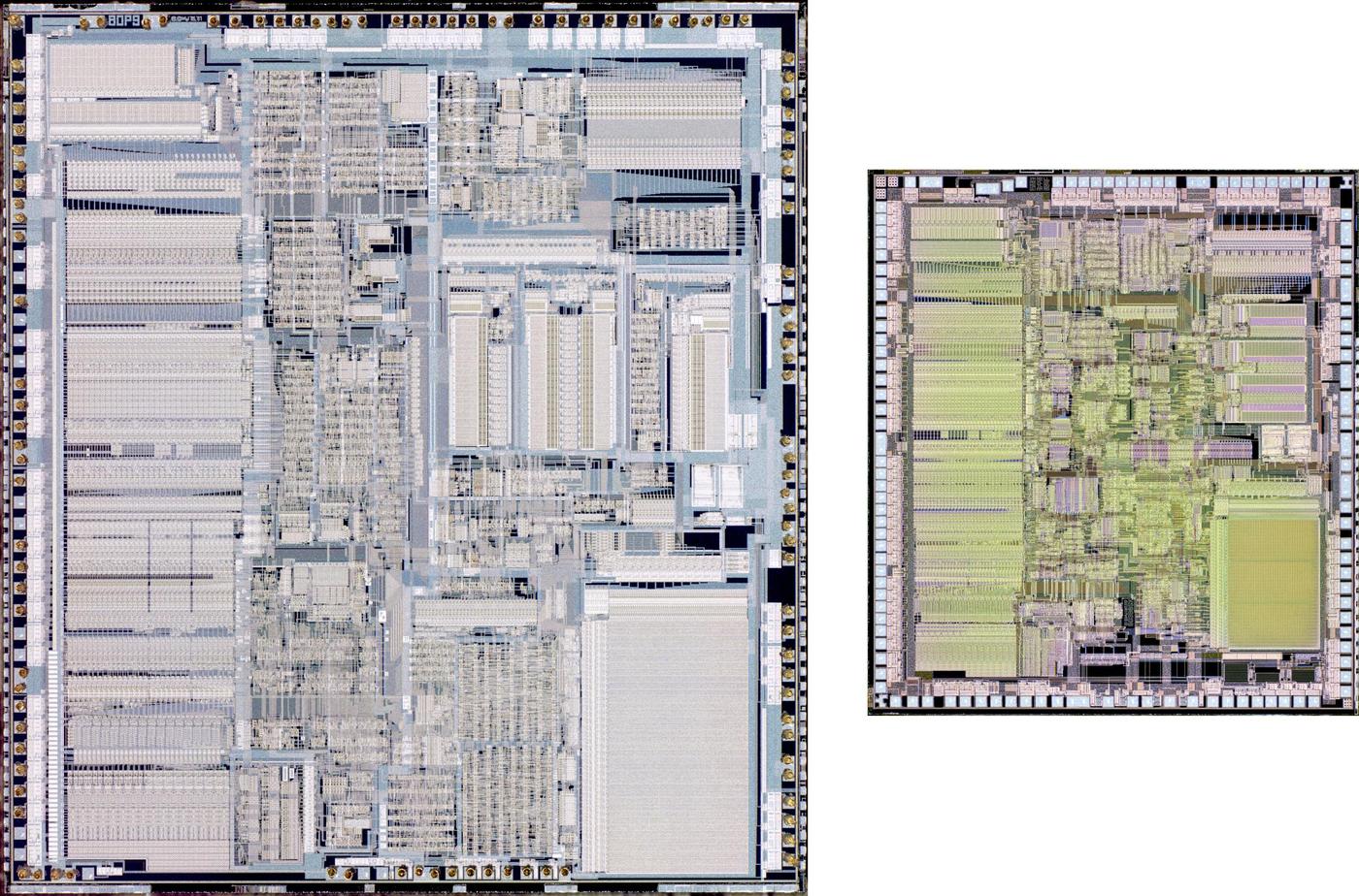 Comparison of two dies for the 386 SX. Photos courtesy of Antoine Bercovici.