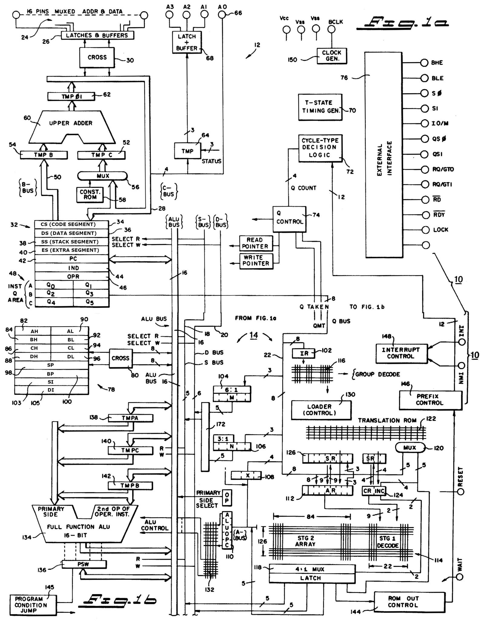 Detailed block diagram of the 8086, based on patent US4449184. I have modified the register names to match the common naming.