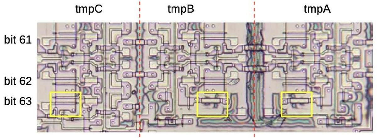The tmpC register has circuitry for bit 63, but tmpA and tmpB do not.
