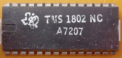 The TMS 1802 calculator chip, first chip in the TMS 0100 series. Photo courtesy of datamath.org.