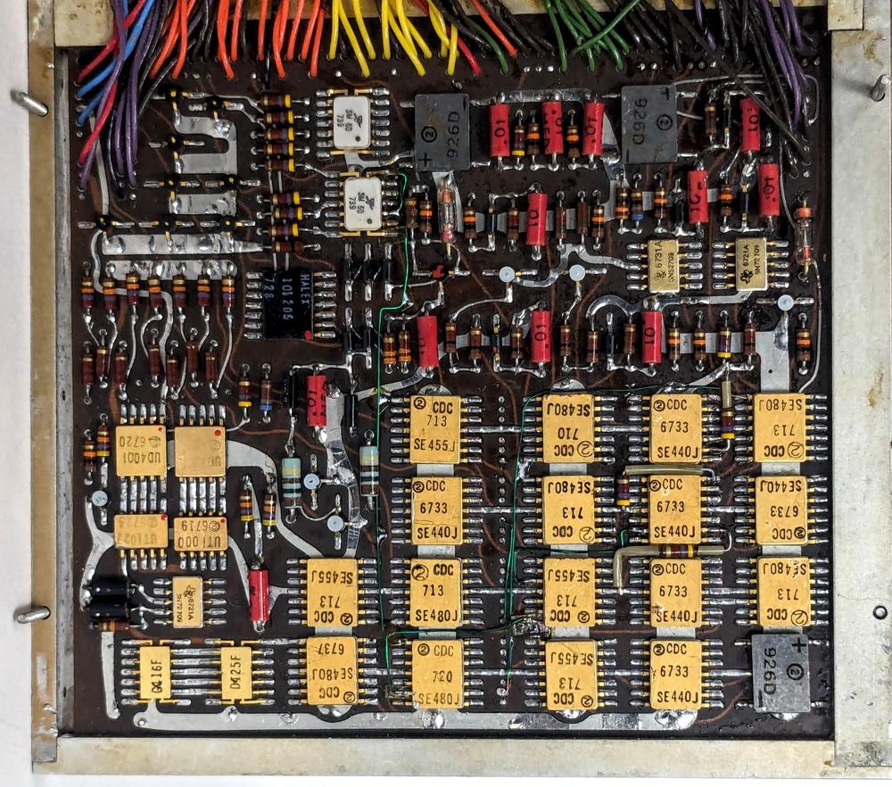 A board with some analog integrated circuits.