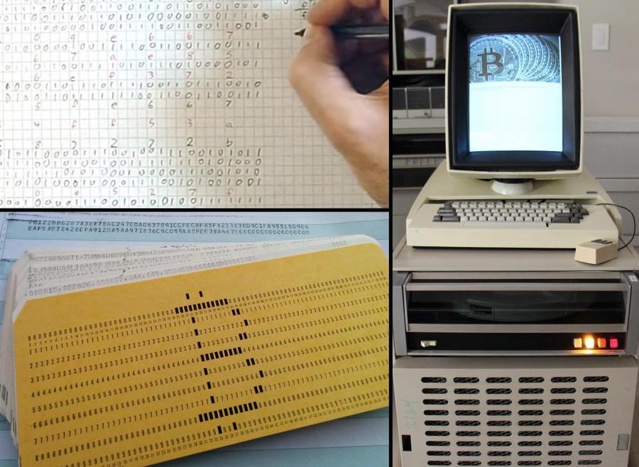 My Bitcoin mining experiments by hand, on a punch-card mainframe, and on a Xerox Alto.