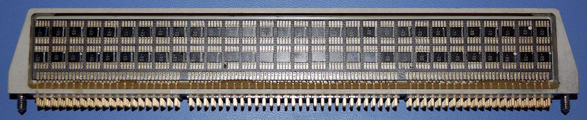 A logic module from the Apollo Guidance Computer. The module consists of 120 integrated circuits, each one implementing two NOR gates. Photo courtesy of Mike Stewart.