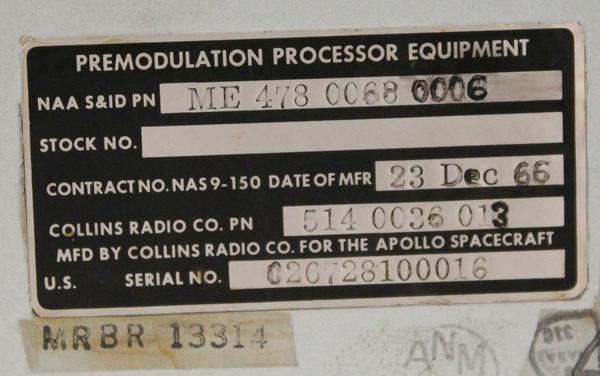 The nameplate for the premodulation processor shows that it was built by Collins Radio.