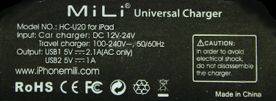 Label from the Mili charger.
