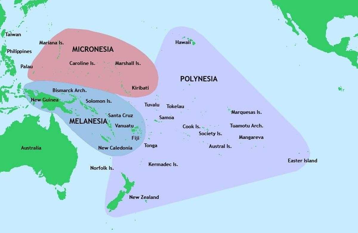 Major cultural areas of Oceania. Image by https://commons.wikimedia.org/wiki/File:Pacific_Culture_Areas.jpg.