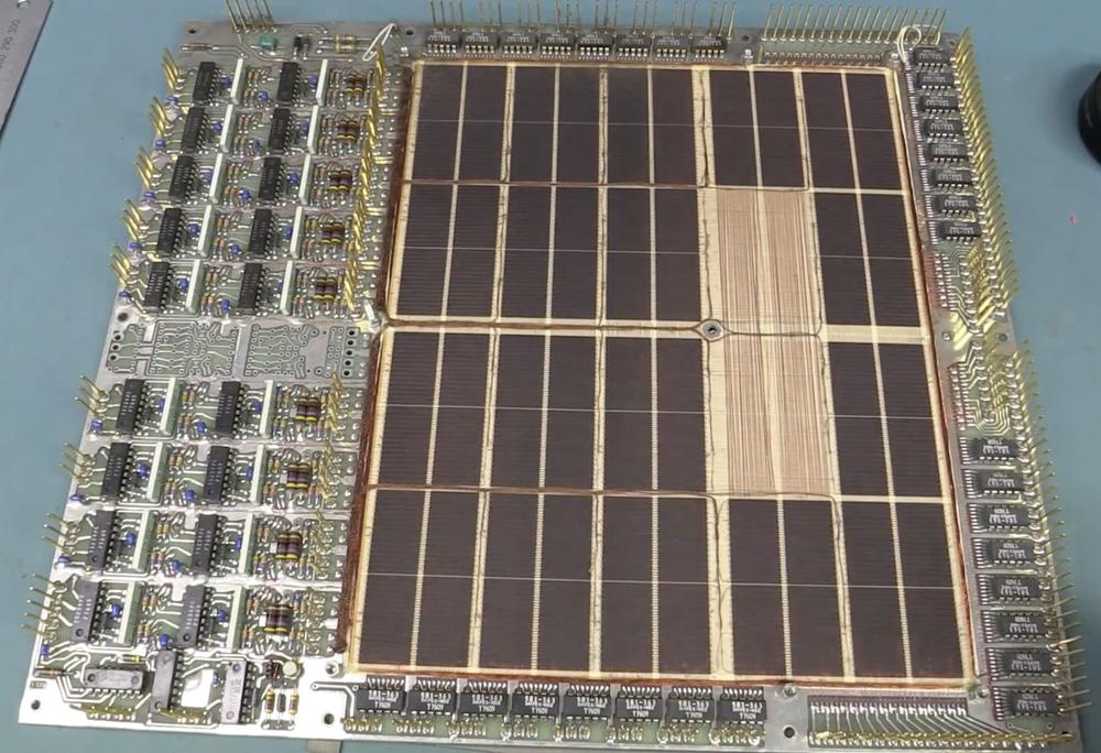 The Mitra 125 S memory board, built by Ampex. Screenshot from EEVblog #668.