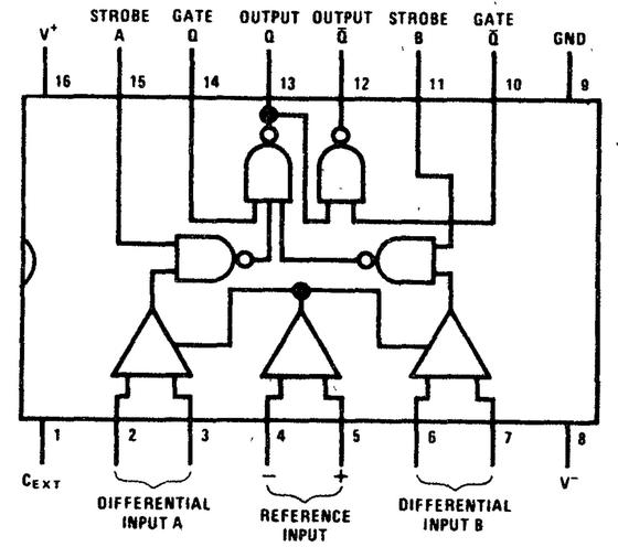 Diagram of the sense amplifier, from the National Interface Integrated Circuits Databook.