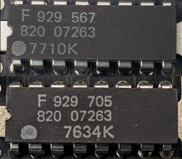 Two Fairchild ICs with mysterious part numbers.