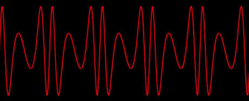 An example of a complex waveform created by FM synthesis.  (I made a tool that lets you experiment with FM synthesis.)