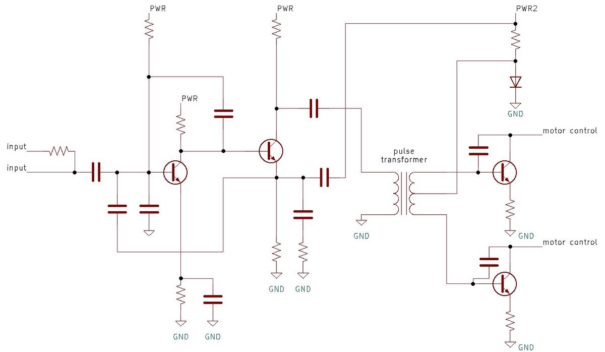 Schematic of one of the three amplifier boards. (Click for a larger version.)