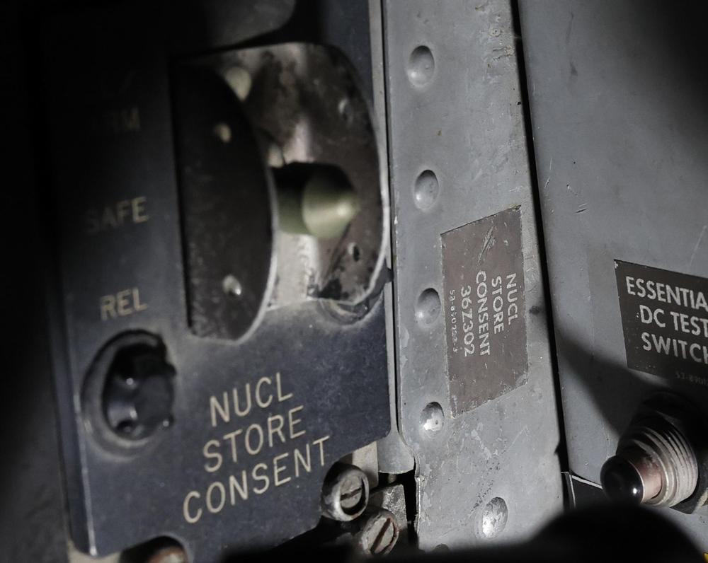 The nuclear store consent switch, to the right of the Weapons System Officer in the rear cockpit. Photo from National Museum of the USAF.