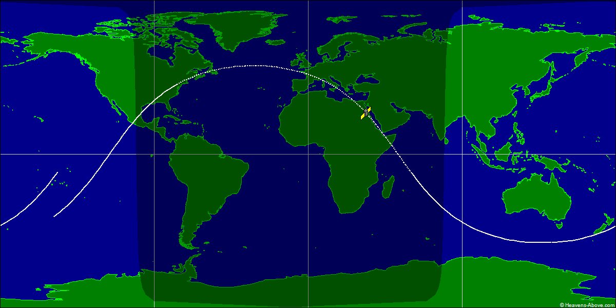 Ground track of an Apollo-Soyuz Test Project orbit, corresponding to this Globus. Image courtesy of heavens-above.com.