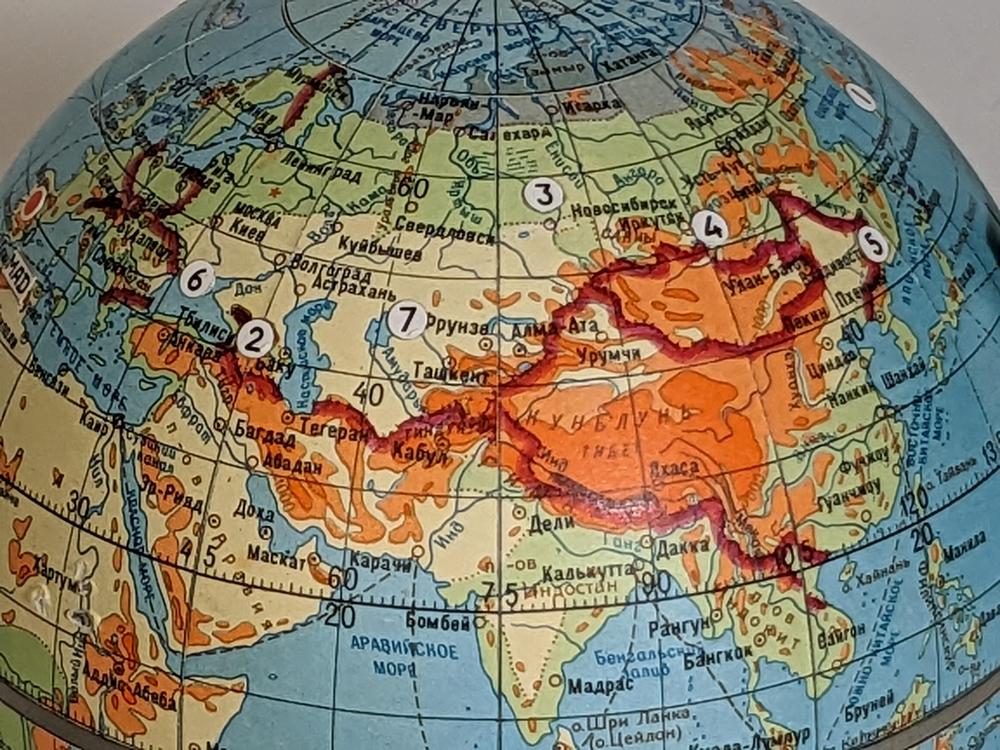 A view of the globe showing Asia.