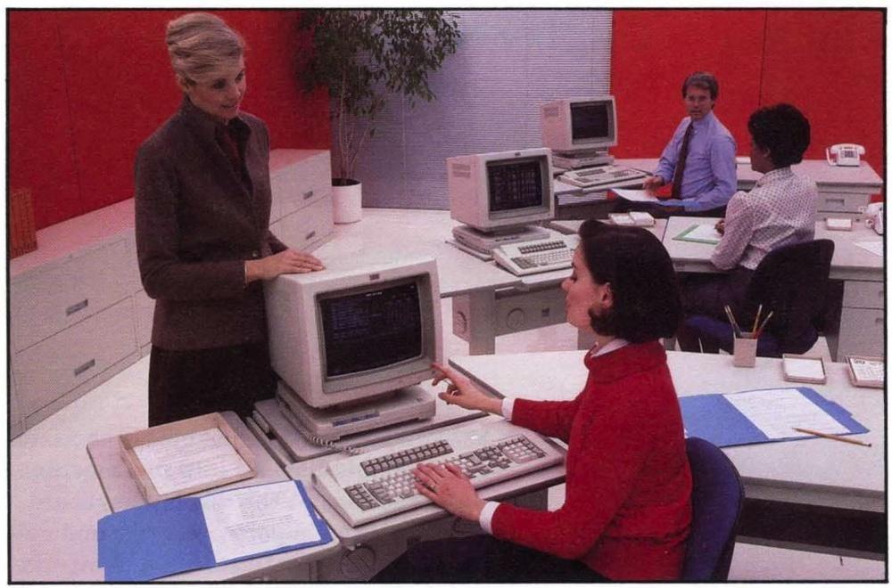 A room with IBM 3179 Color Display Stations, 1984. Note that these are terminals, not PCs. From 3270 Information Display System Introduction.