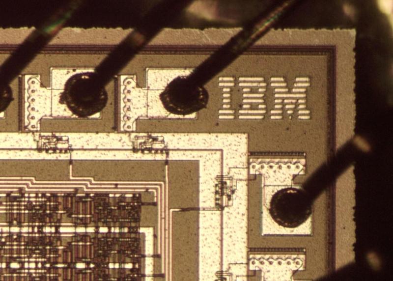 The IBM logo on the die.