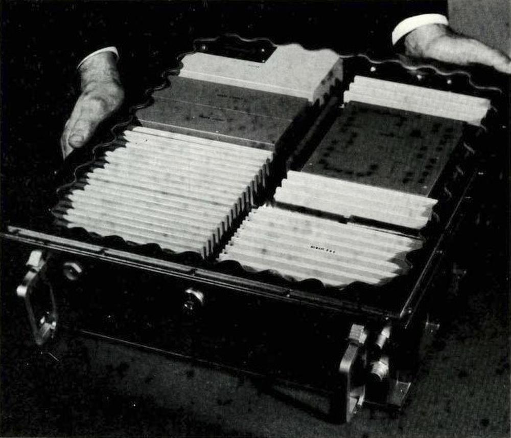 A mockup of the EP computer. The core memory is the dark box in the in the upper right, From Technical Description of IBM System 4 Pi Computers.