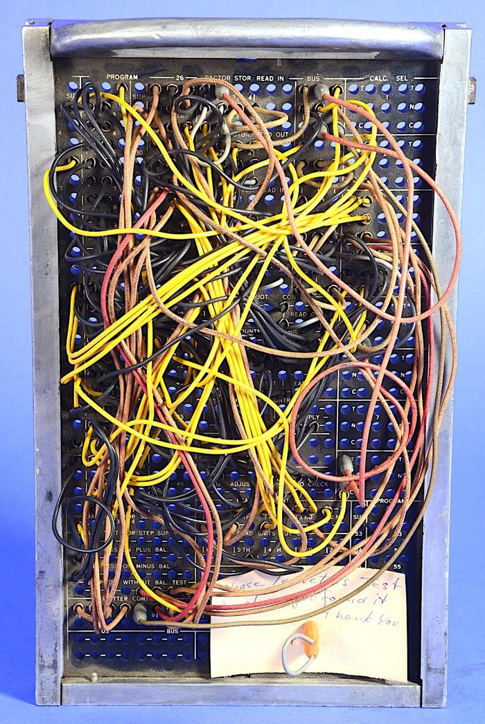 An IBM 604 plugboard. Photo from National Museum of American History, CI.328576. (Click for a larger image.)