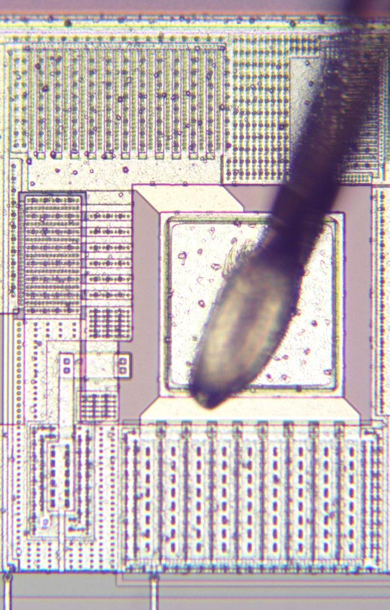 One of the 22 I/O blocks on the die. Each I/O block is associated with a bond pad, where a bond wire can be connected to an external pin.