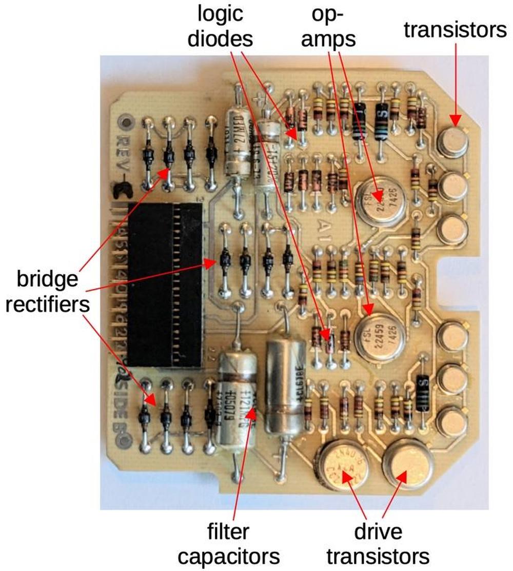 This board has power supply circuitry and the control circuitry for the indicator flag.