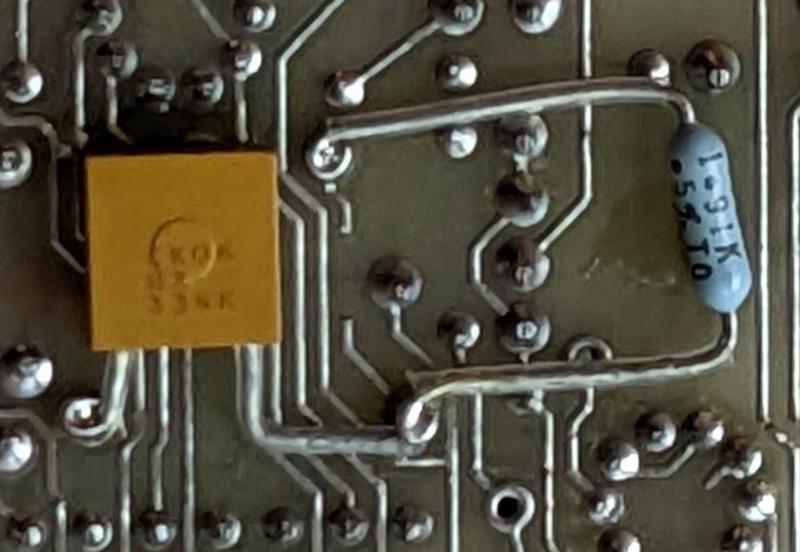 A closeup of the circuit board showing the modification.