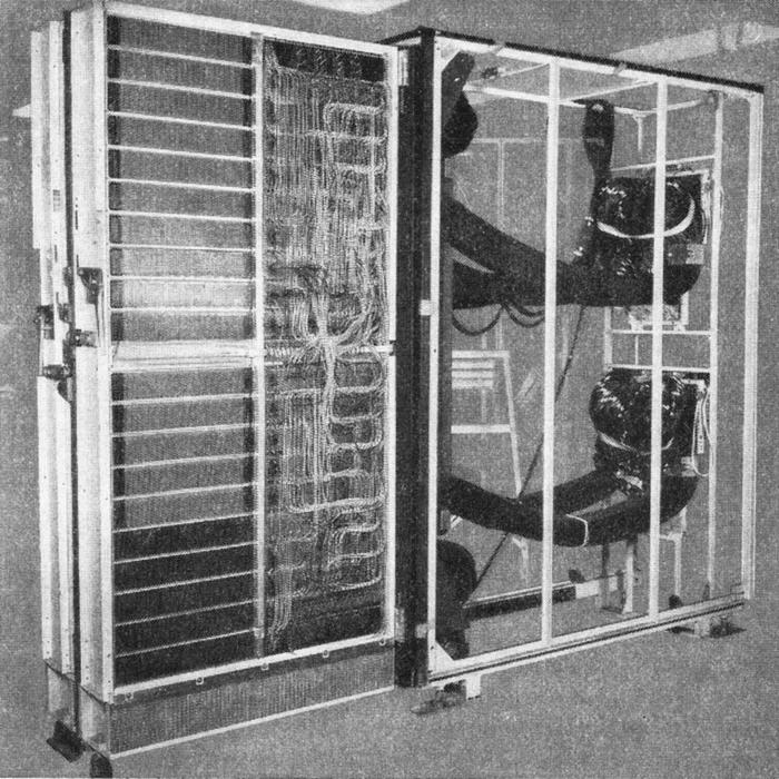 In the Stretch computer, the circuitry (left) could be rolled out of the frame (right)