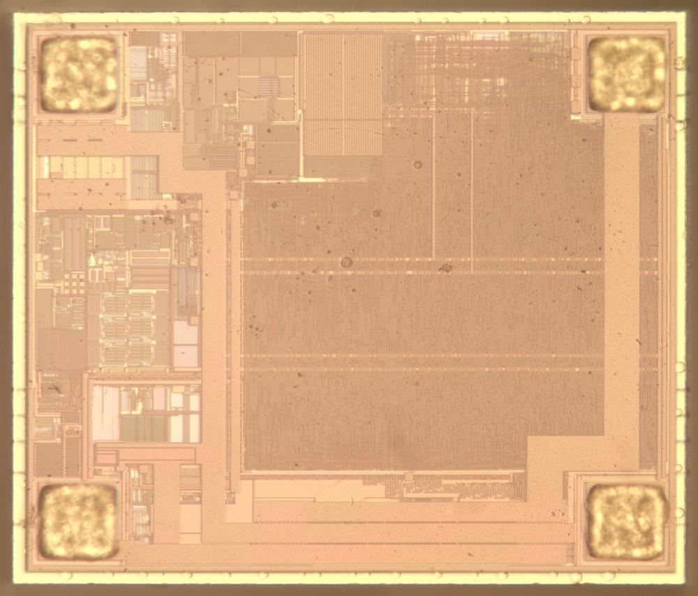 The MIFARE Ultralight die under the microscope. (Click this image (or any other) for a larger view.