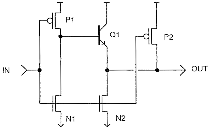 A typical BiCMOS inverter. From A 3.3V 0.6µm BiCMOS superscalar microprocessor.