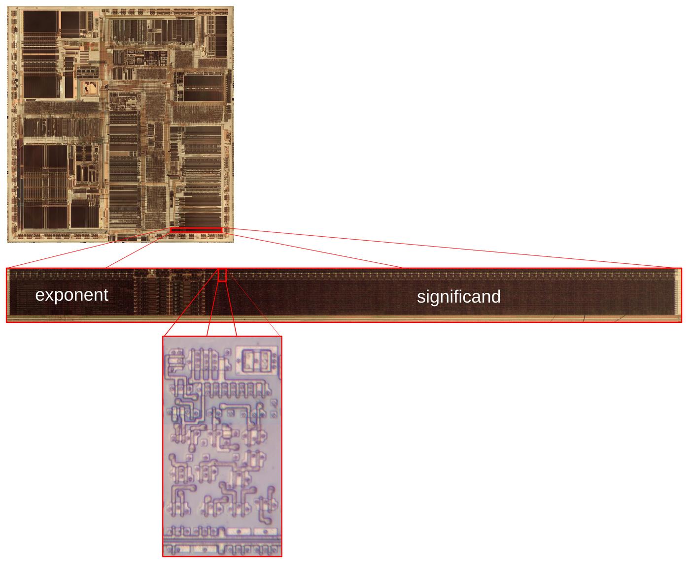 Zooming in on the constant ROM's driver circuits at the top of the ROM.