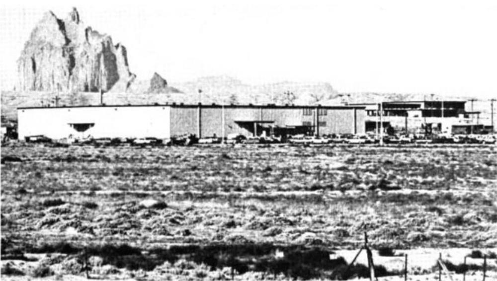 Fairchild's manufacturing plant in Shiprock, NM, named after the Shiprock rock formation in the background. The formation is called Tsé Bitʼaʼí in Navajo.
    From The Industrialization of a 'Sleeping Giant', Commerce Today, January 25, 1971.